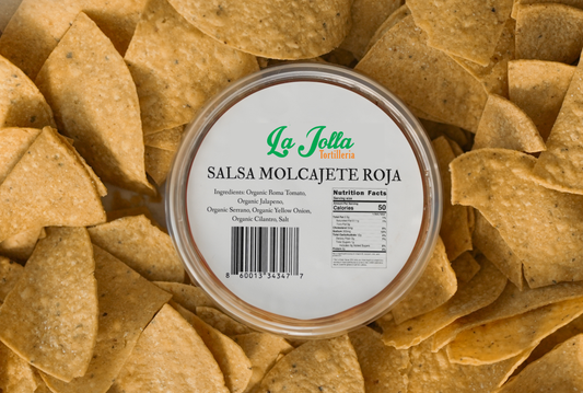 7 oz jar of authentic Mexican red salsa made in traditional molcajete style with fire-roasted tomatoes, chile de árbol, garlic, and spices; chunky texture with bold, smoky flavor; perfect for tacos, carne asada, and dipping chips.
